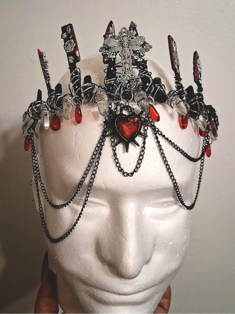 Gothic Black and Red Heart Crown Tiara